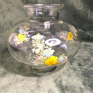 Vintage Floral Clear Hurricane Lamp | Hand Painted Flowers 3” Replacement GWTW